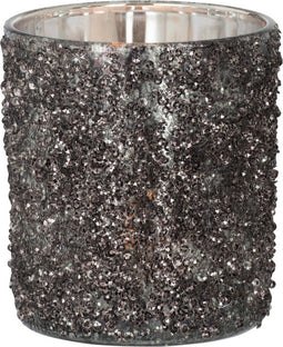 J-Line windlicht Glitter - glas - antraciet grijs - medium - 2 stuks