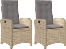 vidaXL - Tuinstoelen - 2 - st - verstelbaar - kussens - poly - rattan - gemengd - beige