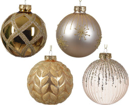 Kerstbal glas d8 cm parel/goud ass kerst