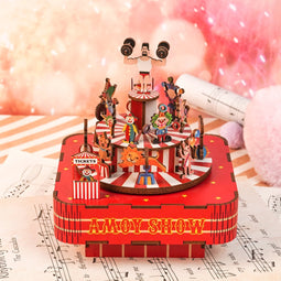 Muziekdoosje DIY 3D Houten Puzzel Circus Troupe Tone-Cheer, TQ047, 14x14x16cm