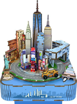 Muziekdoosje DIY 3D Houten Puzzel New York Tone-Cheer, TQ067, 14x14x19cm
