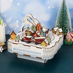 Muziekdoosje DIY 3D Houten Puzzel, Snow Train, Tone-Cheer, TQ058, 14x14x12,2cm