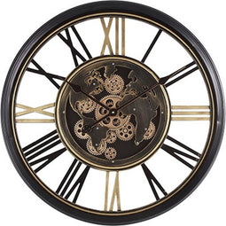 Zwarte klok met gouden accenten - wereldklok Mare - wandklok industrieel 54 cm