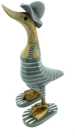 Cot Houten eend Onno S - Hardloopeend met slippers - 28 cm hoog - Grijs