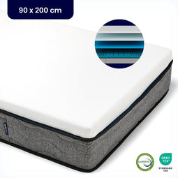 Soulsnooze® FlexComfort Premium Matras 90 x 200 cm - 25 cm dik - Aanpasbare Stevigheid - Medium of Hard - 3 Laags Comfort - Hypoallergeen - Wasbare Hoes