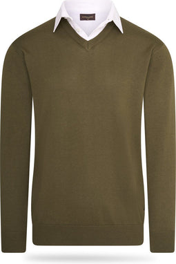 Cappuccino Italia Mock Pullover - Heren Trui met Overhemdkraag - Groen - M