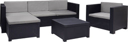 MYLIA Loungeset van giethars: een vierzits hoekbank, een fauteuil en een salontafel - Antraciet - MANHATTAN L 190 cm x H 72 cm x D 122 cm