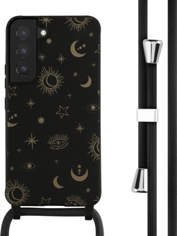 iMoshion Hoesje Geschikt voor Samsung Galaxy S22 Hoesje Met Koord - iMoshion Siliconen design hoesje met koord - Zwart / Sky Black