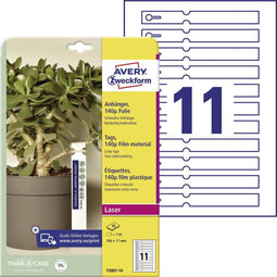 Avery-Zweckform T3007-10 Labels met lus 160 x 17 mm Polyester Wit 110 stuk(s) Niet hechtend Laser (kleur), Laser (zwart