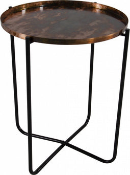 Ronde bijzettafel/plantenstandaard koper/zwart 50 cm - plantenhouder/plantentafel/oppottafel