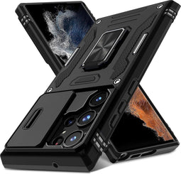 Podec Samsung Galaxy S23 Ultra - Back Cover - Anti-Shock Case met Kickstand Ring - Zwart
