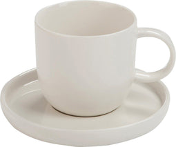 J-Line kopje + schoteltje Rand - porselein - wit - 4 stuks