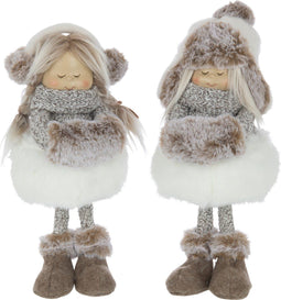 J-Line figuur Meisjes Staand Hoed Vacht - polyester - wit/bruin - large - 2 stuks