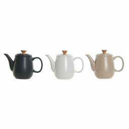 Theepot DKD Home Decor Wit Beige Natuurlijk Donker grijs Rubberwood Plastic Keramiek 1 L 23 x 12...