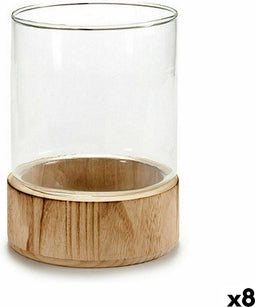 Kaarshouder Bruin Transparant Hout Kristal 14,5 x 19,3 x 14,5 cm (8 Stuks)