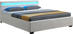 Juskys Lyon - Gestoffeerd bed - LED Verlichting Bedlades - Wit - 140 x 200 cm