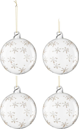 J-Line kerstbal Bloemen - glas - transparant/goud - doos van 4