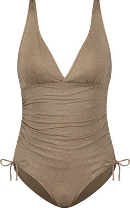 CYELL Sunset Sparkle - Badpak - Voorgevormde cups V-hals - Bruin Glitters Goud