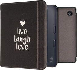 imoshion E-reader Hoesje - Geschikt voor Kobo Libra 2 - Design Slim Hard Case Sleepcover Bookcase met stand - Live Laugh Love