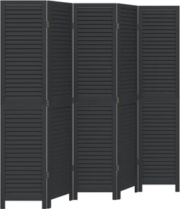 vidaXL - Kamerscherm - met - 5 - panelen - massief - paulowniahout - zwart