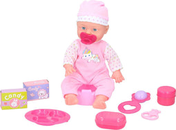 My Baby & Me Babypop 10-Delige Set - Incl. Speen, Bijtring, Potje, Créme Potje, Snoepdoosjes, Bordje, Zeepbakje en Rammelaar - Polyester - Roze/Paars