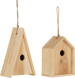 J-Line vogelhuisje Paul China - hout - natural - 2 stuks
