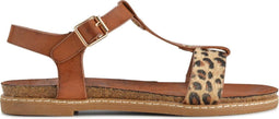 PS Poelman Brizo - Dames Sandalen - Platte zool - Cognac Bruin met Luipaard Print - Maat 40