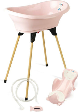 ThermoBaby Roze - 5-in-1 badset - badkuip + badzitje + antislip voet + waterafvoer + thermometer – gemaakt in Frankrijk
