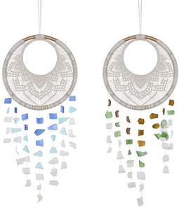Ophangdecoratie Home ESPRIT Blauw Wit Bruin Boho Macramé (2 Stuks) (12 Stuks)