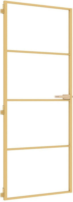 vidaXL - Binnendeur - smal - 83x201,5 - cm - gehard - glas - en - aluminium - goudkleur