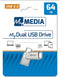 MyMEDIA My Dual USB 2.0 /USB C Drive USB-stick 64 GB Zilver 69267 USB-A 2.0, USB-C