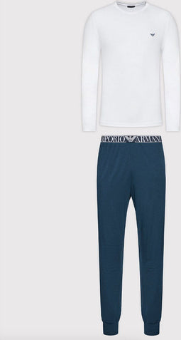 Emporio Armani Endurance - Mannen Pyjamaset - Katoen Elastaan - Wit/Blauw - Maat XL