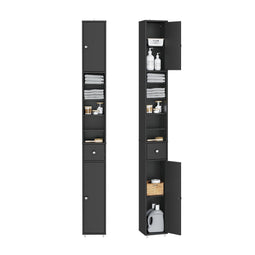 SoBuy Hoge Smalle Badkamerkast - Verstelbare Planken - Zwart - 20 x 20 x 180 cm