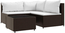 vidaXL - 4-delige - Loungeset - met - kussens - poly - rattan - bruin