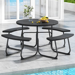 Coast Picknicktafel - 8 Personen - 190 x 76 cm - Parasolgat - Zwart/Grijs/Wit