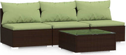 vidaXL - 4-delige - Loungeset - met - kussens - poly - rattan - bruin