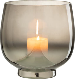 J-Line windlicht Rond - glas - grijs/zilver - large