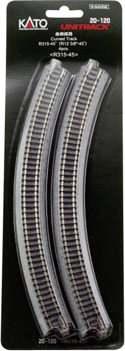 N Kato Unitrack 7078103 Gebogen rails 45 ° 315 mm 4 stuk(s)