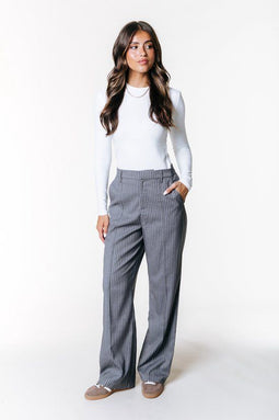 Colourful Rebel Rus Stripe Straight Pants - Dames Broeken - Elastische Tailleband - Grijs