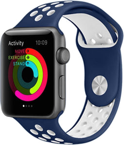 iMoshion Siliconen sport bandje voor Apple Watch Series 1 / 2 / 3 / 4 / 5 / 6 / 7 / 8 / 9 / SE / Ultra (2) - 42 / 44 / 45 / 49 mm - Blauw / Wit