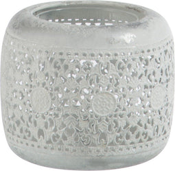 J-Line windlicht Rond Oosters - metaal/glas - wit/zilver - large - 2 stuks