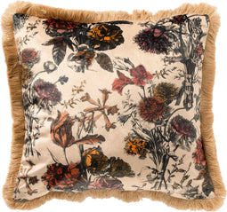 Dutch Decor YASMIN - Sierkussen velvet 45x45 cm Semolina - beige - franjes - Inclusief binnenkussen