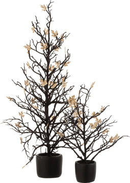 J-Line decoratie boom Kaal + bladeren in Pot Glitter - kunststof - zwart/goud - large