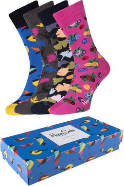 Happy Socks - Forrest Gift Box - Unisex - 4 paar sokken - Blauw Roze Oranje Bruin (4 paar)