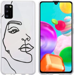 iMoshion Hoesje Geschikt voor Samsung Galaxy A41 Hoesje Siliconen - iMoshion Design hoesje - Transparant / Zwart / Line Art Woman Black