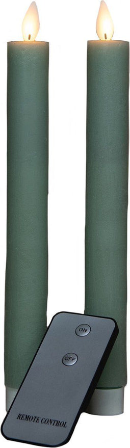 Anna's Collection Led dinerkaarsen - 23 cm - bewegende vlam - jade groen (2 stuks)
