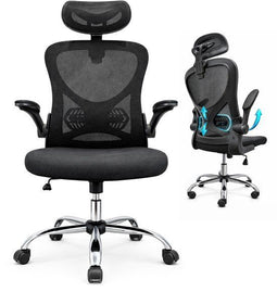Five Stars® Ergo Plus - Ergonomische Bureaustoel - Mesh Rugleuning - Verstelbare Hoofdsteun & Armleuningen - Zwart