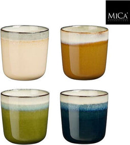 Mica Decorations Tanzi Beker - Steengoed - 300 ml - Beige Bruin Groen Donkerblauw (4 stuks)