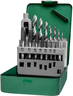 Brüder Mannesmann M53215 - 15 delige handtappen en kernboren set - metalen cassette