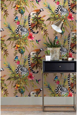 DUTCH WALLCOVERINGS Behang Lemur roségoudkleurig
